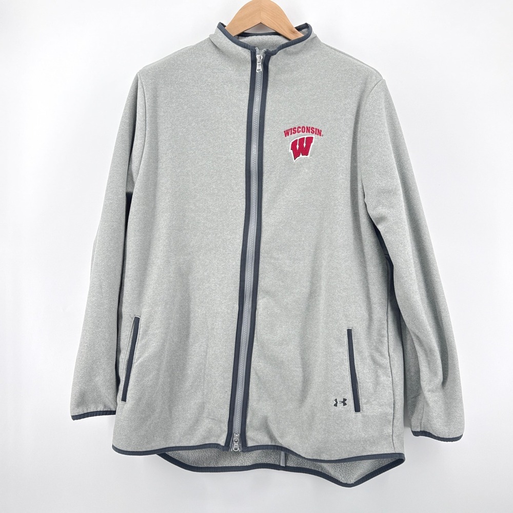 Wisconsin Badgers XL Under Armour Cold Gear Gray Full Zip Fleece Jacket Football
